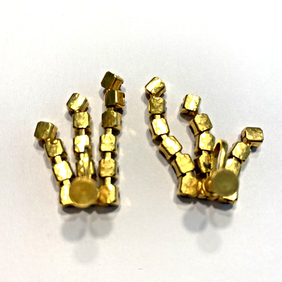 Screwback Earrings Gold & Red Rhinestone Drop Dangle Elegant Dressy Mid Century - Picture 4 of 6